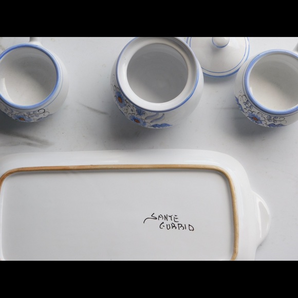 Italian Ceramic Espresso Set Cups, Sugar Dish Tray  Sante Gubbio - Picture 3 of 4